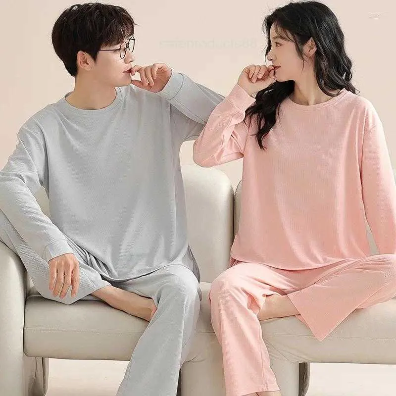 Vêtements de nuit pour femmes grande taille M-4XL Couple pyjamas ensemble printemps et automne coton pyjamas à manches longues femmes hommes décontracté Pijama