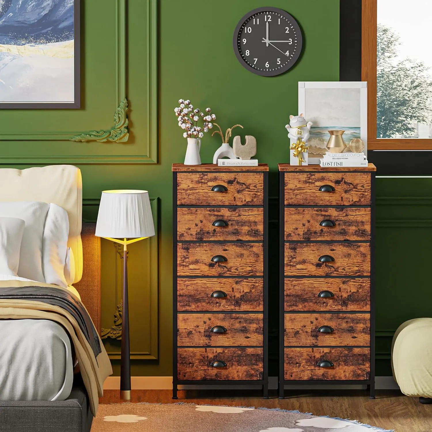 Tall dresser with 6 drawers and fabric fronts, vertical end table  display picture 1