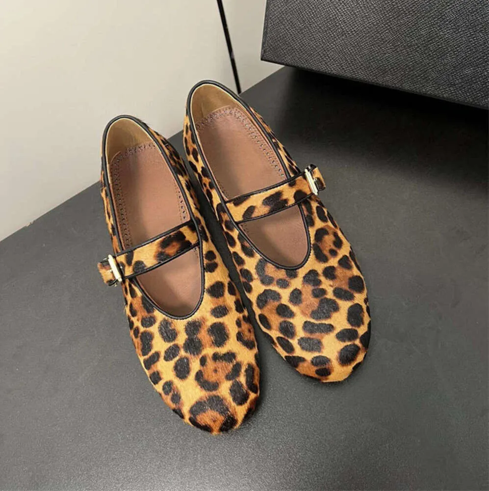 Gaoding ALA Mulheres Ballet Sapatos Baixos Cavalo Cabelo Leopardo Padrão Mary Jane Sapatos Únicos Sapatos Lefu Fivela de Cinto Sapatos Femininos gwdcv