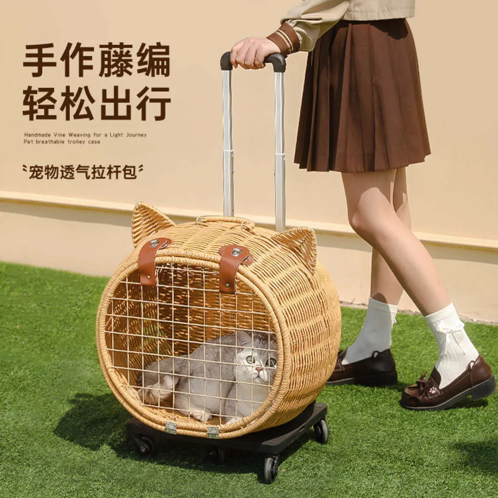 Cat Bag Portable Outdoor Pet Trolley Case Woven Suitcase Dog High Appearance Anti Stress Cat Backpack