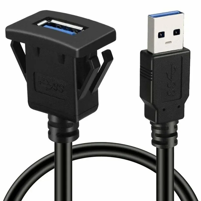 NEW USB 3.0 Panel Flush Mount Extension Cable with Buckle for Car Truck Boat Motorcycle Dashboard 1M