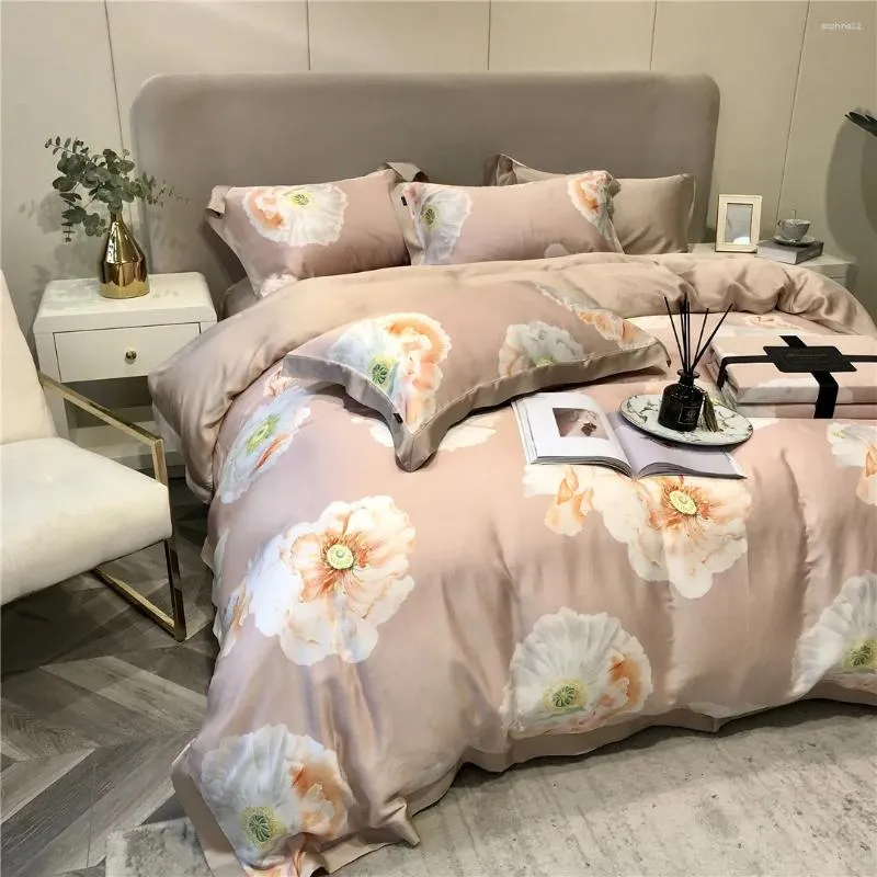 Set di biancheria da letto 2024 Modello di pianta di cotone a fibra lunga Quattro pezzi per la casa Must Four Seasons Universal Luxury Rosa Colore rosso