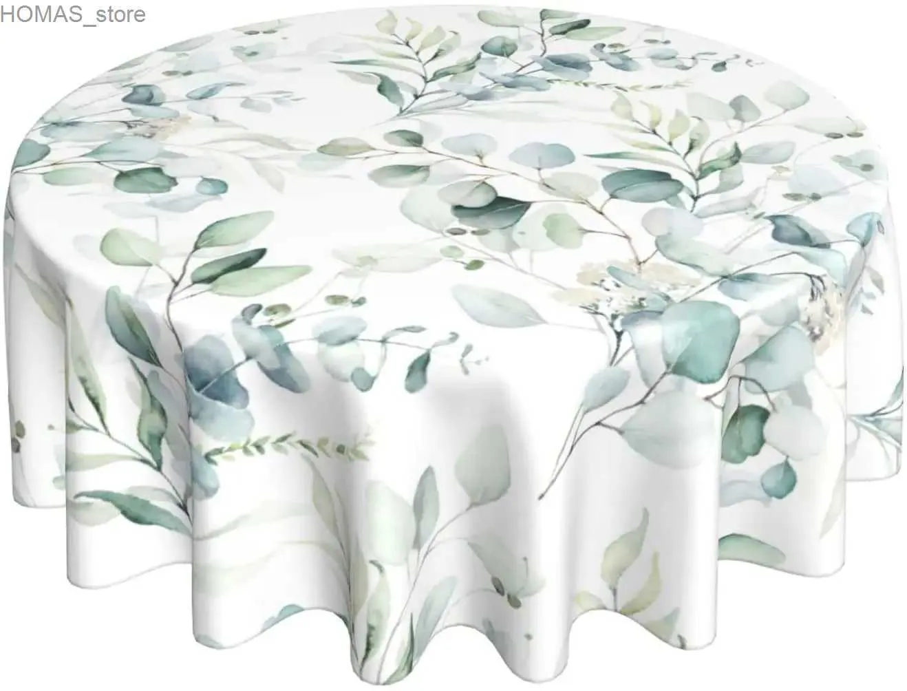 Nappe de table Feuille de printemps Nappe de sauge florale ronde 60 pouces Nappe d'aquarelle Ruitic Tissu imperméable Vert Gris Feuilles Nappes Y240401