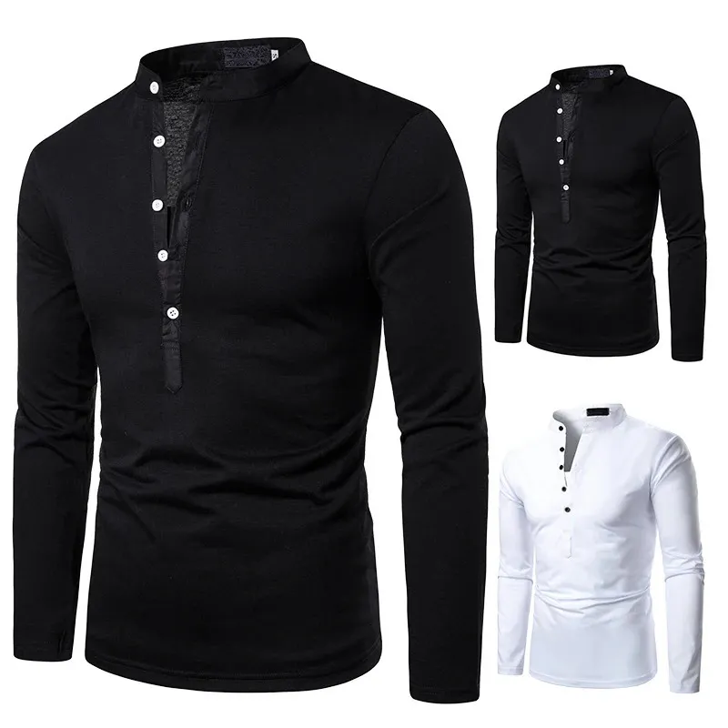 Camiseta masculina camisa de manga longa camiseta de cor sólida topos roupas outono streetwear casual moda masculina camiseta 240329