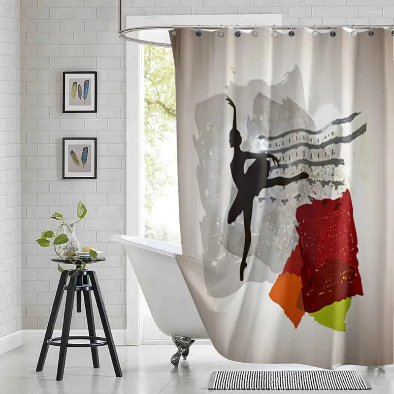 Zasłony prysznicowe nuty muzyczne balet tancerza kurtyna elegancka klasyczna drukowana poliestrowa tkanina wodoodporna łazienka z haczykami