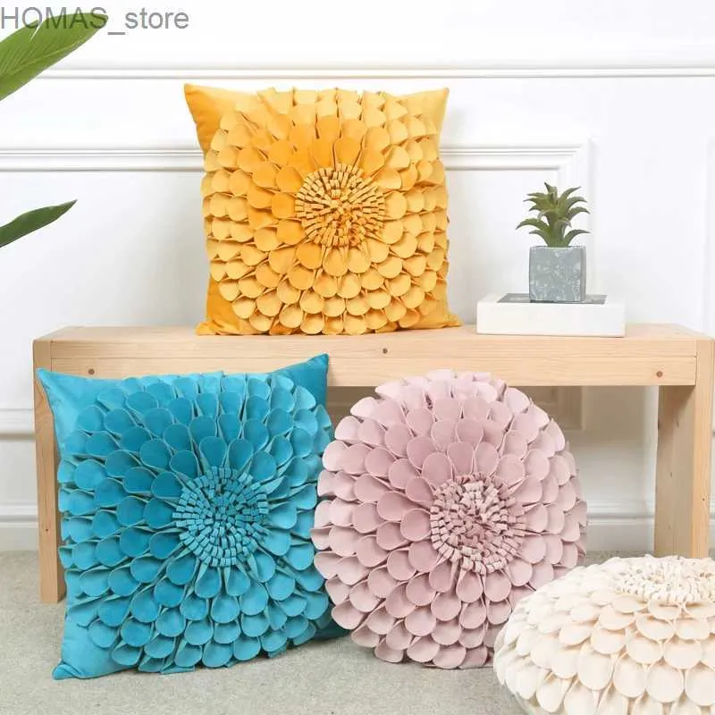 Almofada/travesseiro decorativo 1pc IC Estilo 3D Sofá de caixa de tapa de flor 3D sala de estar de 18x18 polegadas tampa decorativa artesanal y240401
