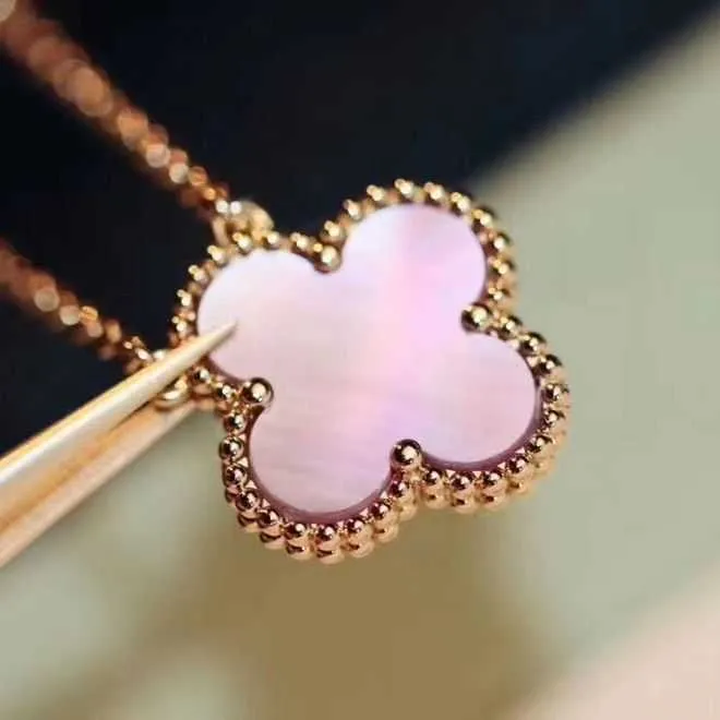 Diseñador Charm 925 Sterling Silver Van Pink Fritillaria Four Leaf Clover Collar para mujeres de 18 km Gold Lucky Grass Corbida Joyería de alto grado