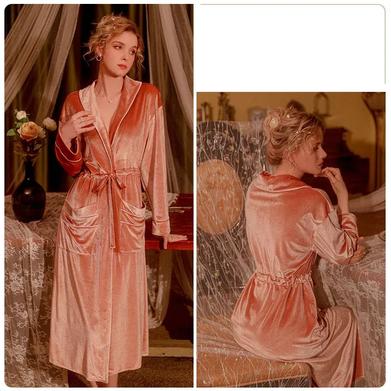 Velvet Slim Waist silk wedding nightgown - Warm Winter Gown for Women with High-Quality Velour - FG519