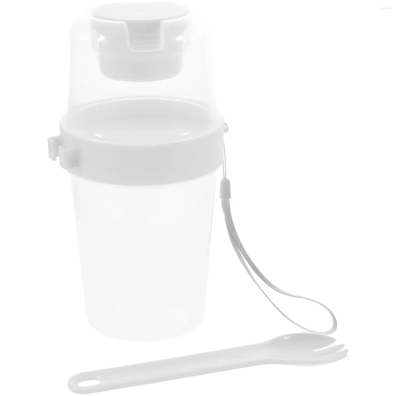 Vajilla Cereal Taza de ensalada de doble capa portátil Blanco 800 ml Mason Jars Avena para cuchara Estudiante