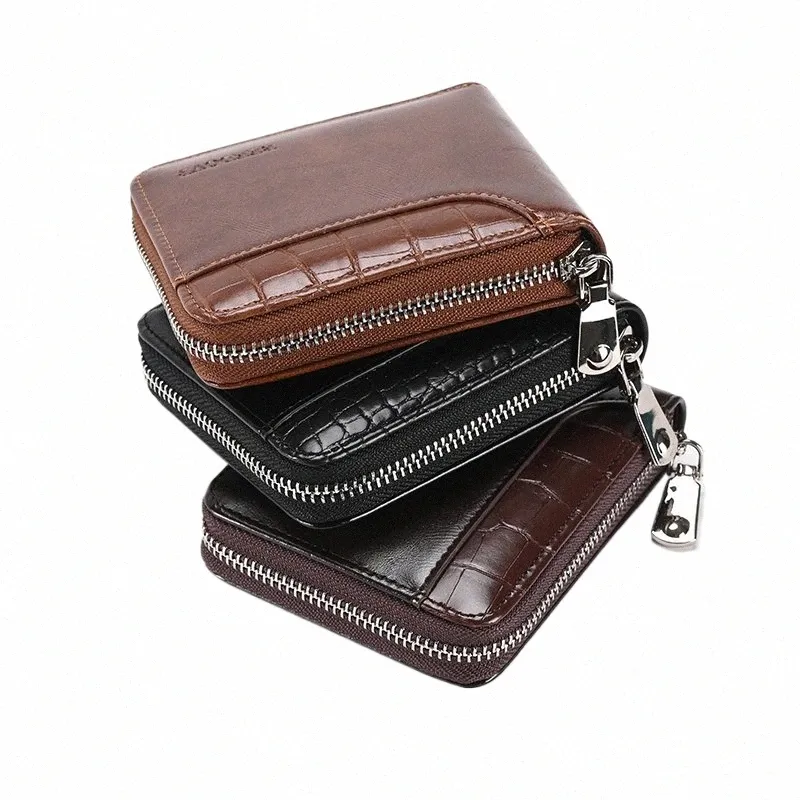 Porte-cartes personnalisé en usine pour hommes Horiztal RFID Brosse antivol Porte-monnaie Multi-cartes Portefeuille en cuir PU r5mu #