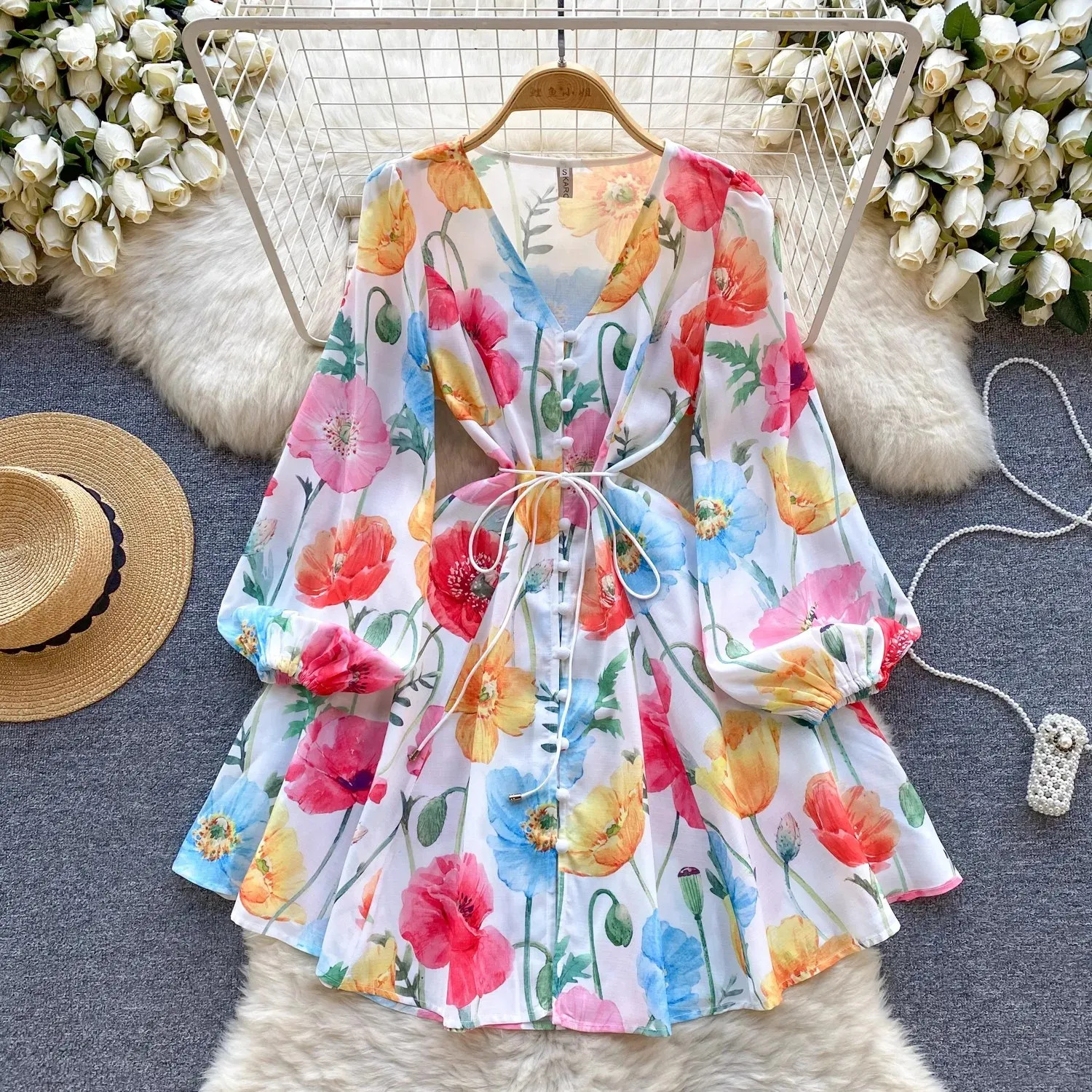knee length dresses for ladies Sadie & Sage Floral Mini Dress - IvoryMulti main image 1