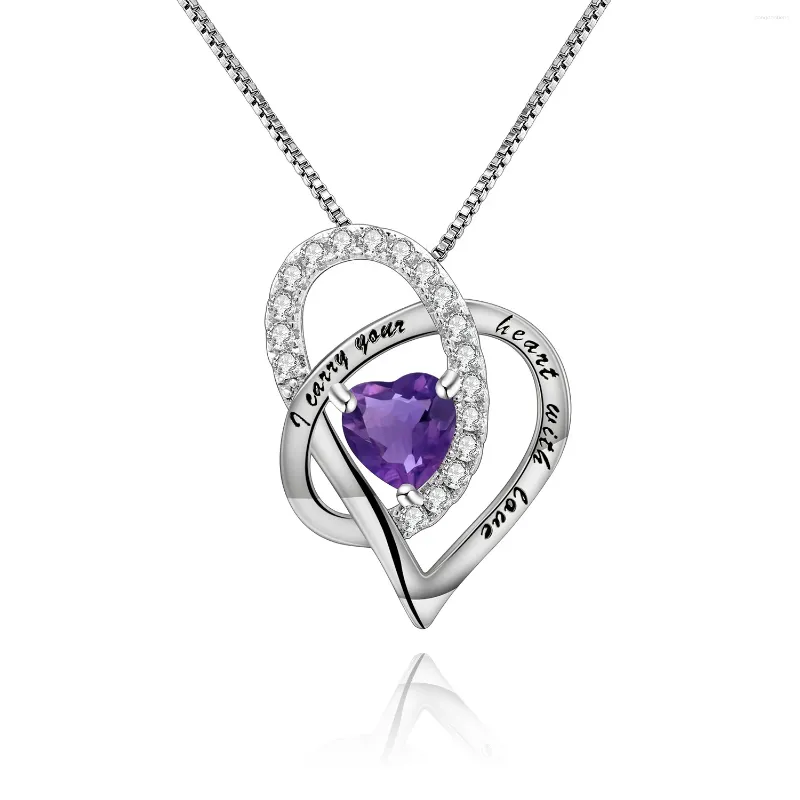 Kedjor Personlig halsband hänge silver Custom Love Heart 925 Natural Amethyst Birthstone Stone