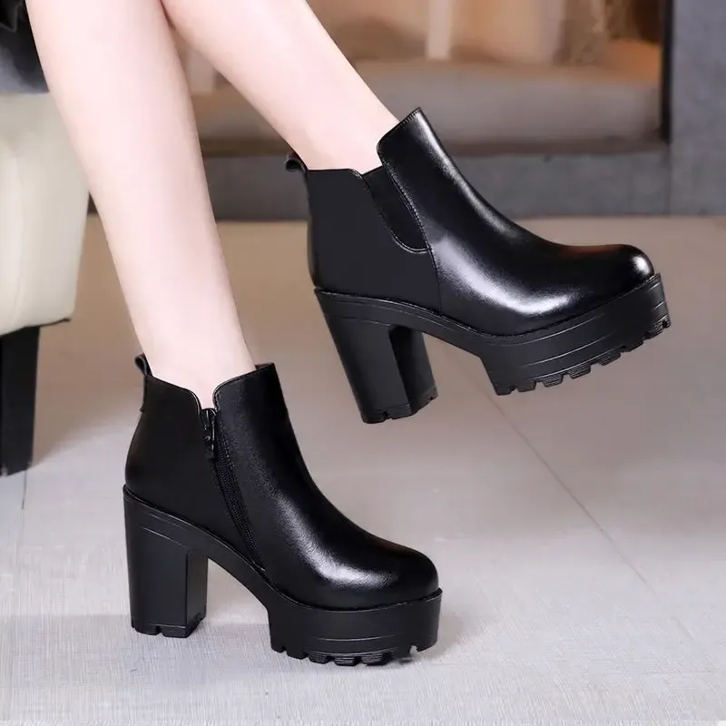 Elegant 10cm Thick Bottom Platform Chunky Heel Ankle Boots With Fur For Office Model Mom Winter 2024 Block High Heels In Small Size 32 43 From Factory Dh913838 Bulk 188.95 DHgate.Com