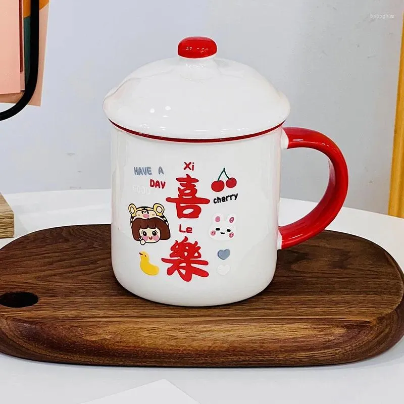 Tasses Ping une tasse en céramique joyeuse marque femme haute beauté eau domestique petit cadeau avec couvercle