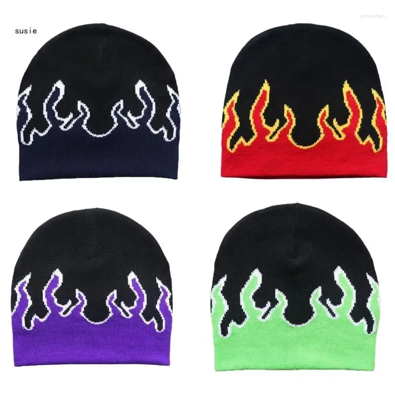 Boinas X7YA Gorro de malha Y2K Skullies Flame Skull