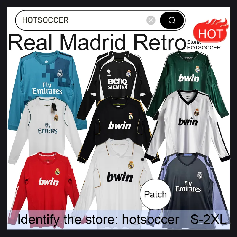 Real Madrid Retro Long à manches longues Jerseys de football Shirt Football Guti Benzema Seedorf Carlos Ronaldo Kaka 03 04 06 07 11 13 14 15 16 17 18 Kits Modric Alonso Bale