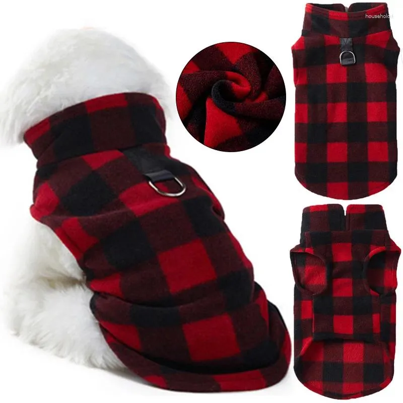 Abbigliamento per cani Cappotto invernale Pile più spesso Plaid rosso e nero Pet Caldo vestito casual Gilet antivento Vestiti per cuccioli di piccola taglia