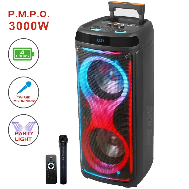 Lautsprecher 3000W Peak Power Doppel 8 -Zoll tragbare Caixa de Som Bluetooth Lautsprecher Wireless Subwoofer Music Soundbox Outdoor -Karaoke -Säule