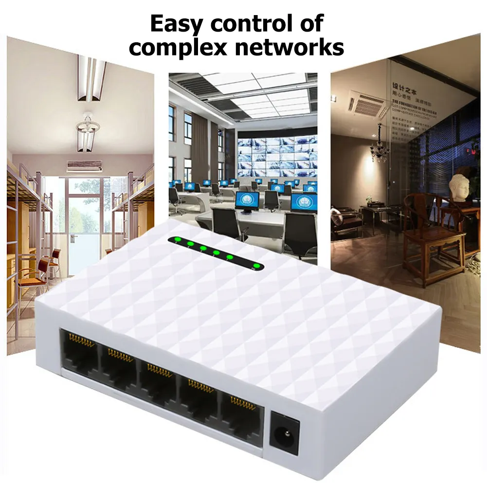 5 Port Gigabit Ethernet Switch 1000Mbps RJ45 Network Hub Smart Plug And 5 Port Gigabit Ethernet Switch 1000Mbps RJ45 Network Hub Smart Plug And
