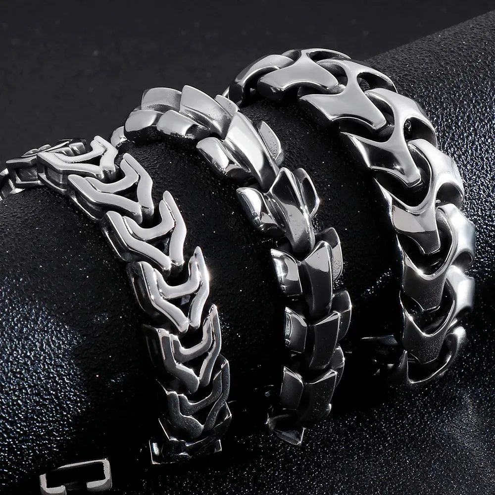 Armbänder Punk Rocker 14/15/17MM breites Kettenarmband Herren polierter Edelstahl Herrenarmbänder Massiver Biker-Schmuck Herren Beste Freunde