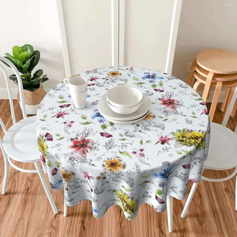 Tischdecke, bunte Blumen-Tischdecke, rund, 152,4 cm, Sonnenblumen-wasserdichter Polyester, waschbarer Bezug mit elegantem Blumenblatt