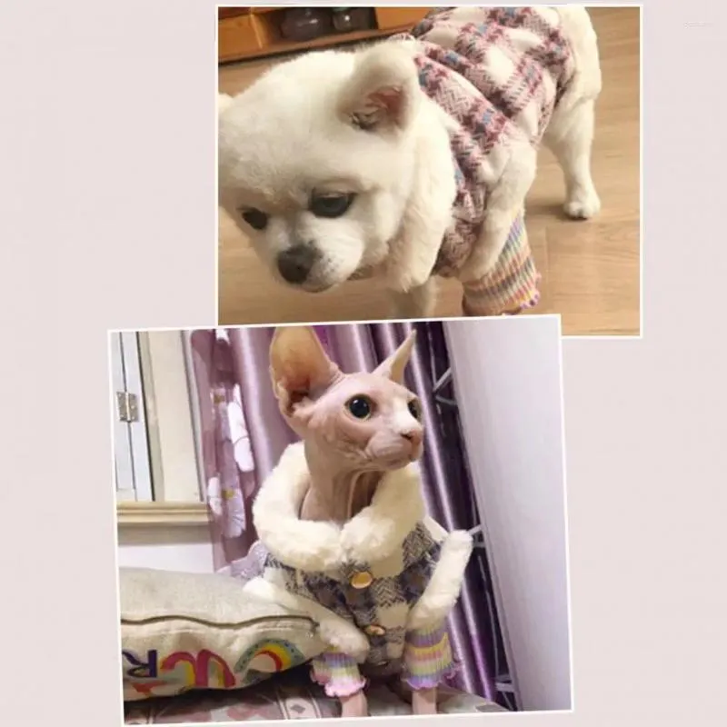 Dog Apparel Pet Clothes With Plush Embellishments Stylish Plaid Print Vest For Weather Warm Winter Cat Coat Cute Comfortable