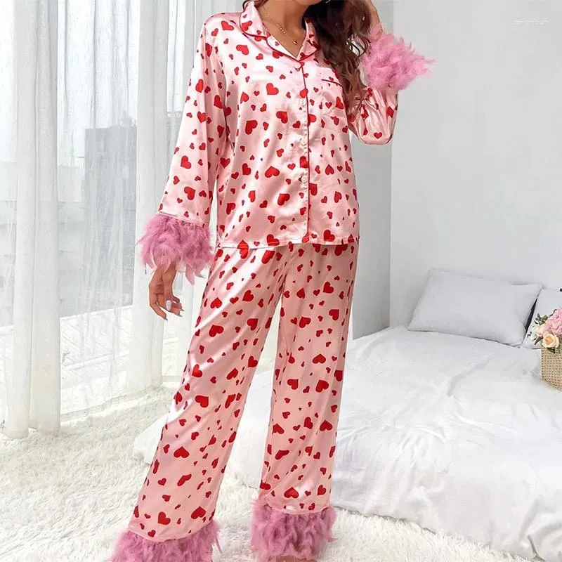 Thuis Kleding Vrouwen Pyjama Sets Veer Mouw Shirts Broek 2 Stuk Pakken Nachtkleding 2024 Lente Herfst Nachtkleding Vrouwelijke Casual Kleding