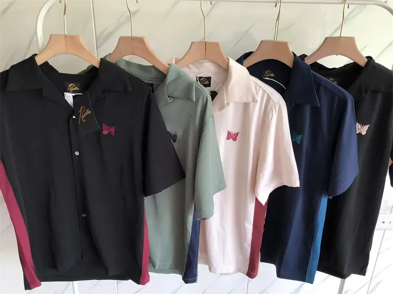 Patchwork Shirt Men Women Summer Embroidered Butterfly Design