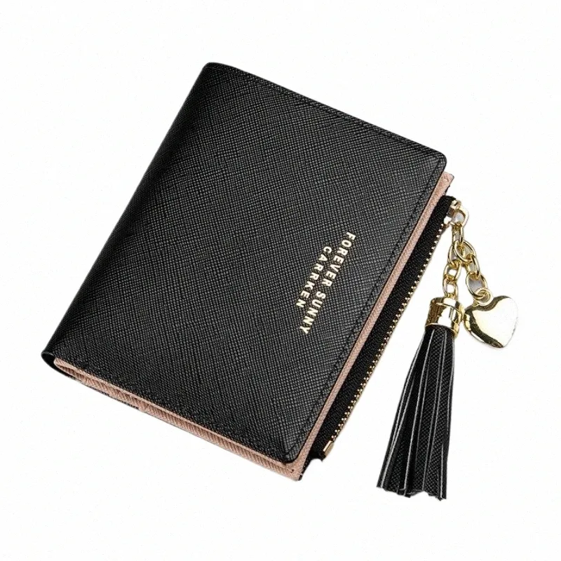 fi Women's Wallets Tassel Short Wallet For Woman Zipper Mini rfid Coin Purse Ladies Small Wallet Female Leather Card Holder f5dl#