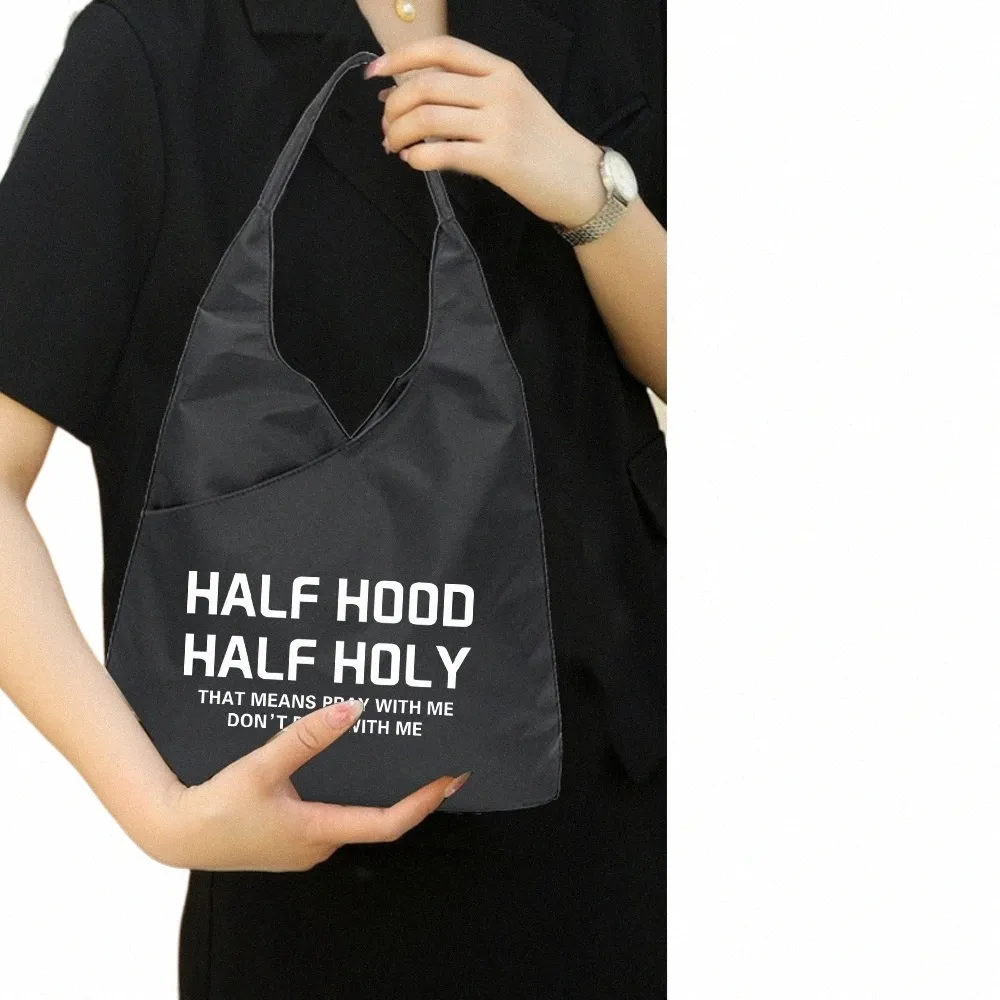 text Letter Print Handbag Girl Tote Bag Soft Envirmental Cosmetic Storage Reusable Harajuku Style Small Sundries Bag Phe Bag a2jO#
