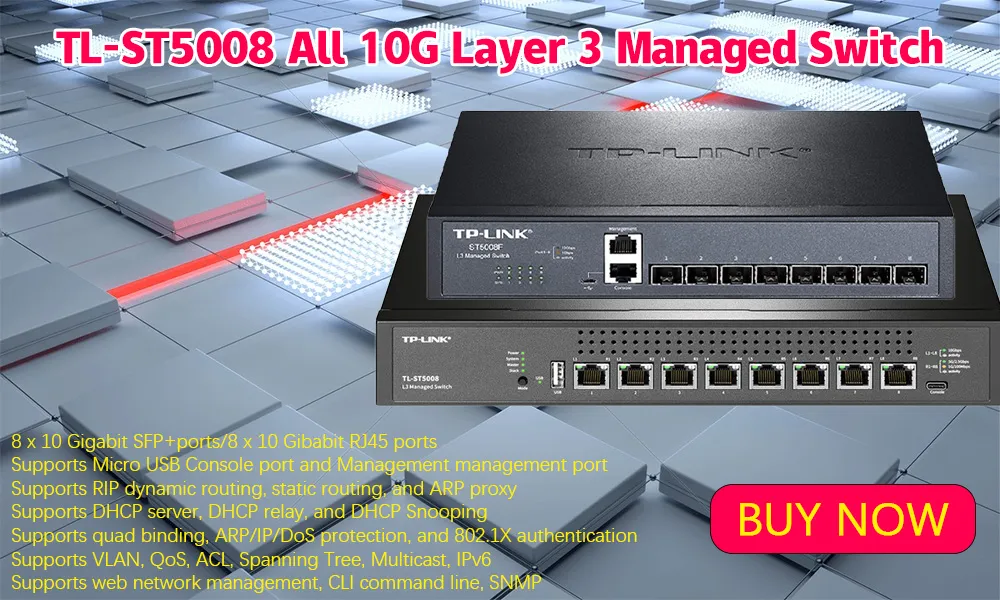 Tp-link 10 Gigabit Ethernet Switch 8-Port 10Gbps Fiber Optic