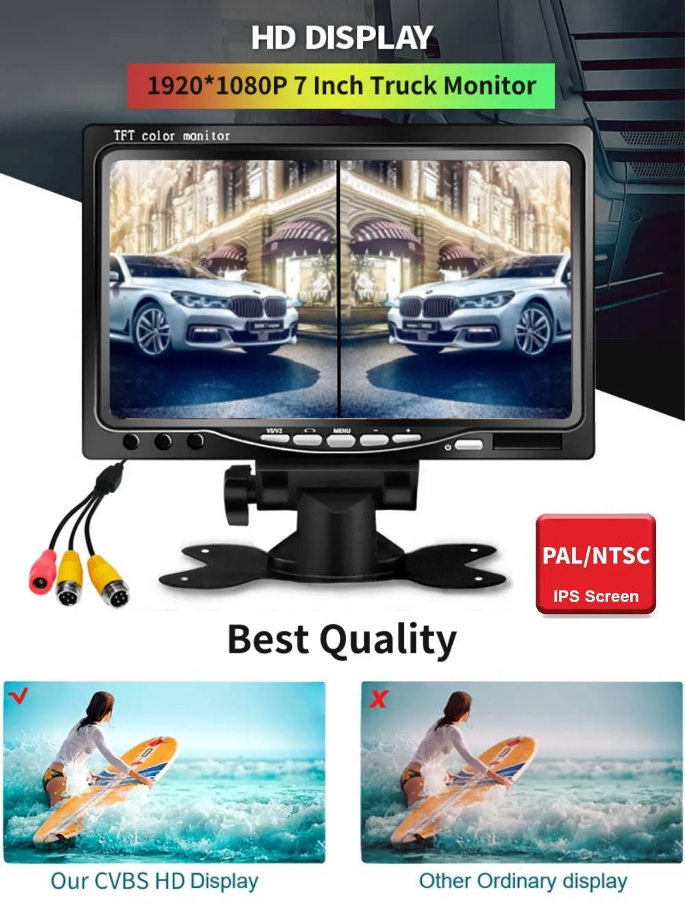 Box Truck Rear Monitor BEST 7 Inch HD 1080P Truck Monitor 360° Front And Rear View Split ...