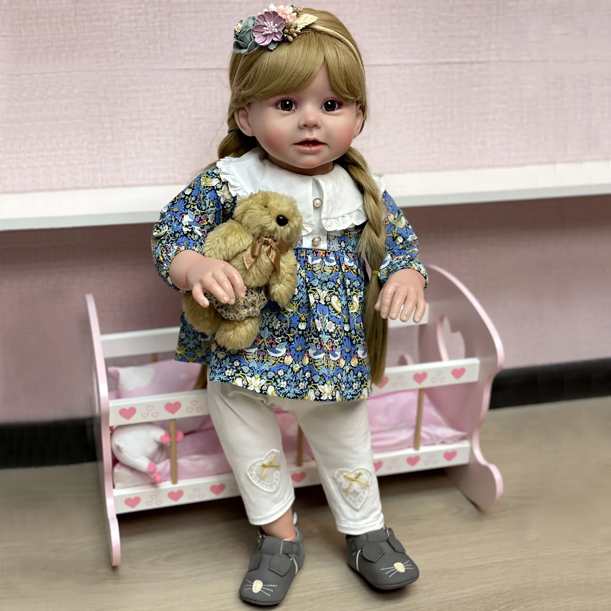 Lifelike Standing 26Inch Bonnie Reborn Doll Handmade 2024 Bebe Reborn with Long Hair