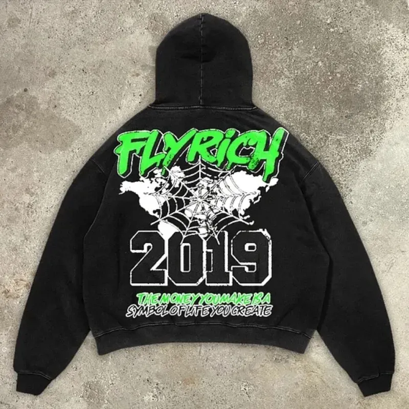Sweat à Capuche Homme Style Y2K Harajuku - Polaire Polyester, Coupe Oversize - Décontracté, Streetwear