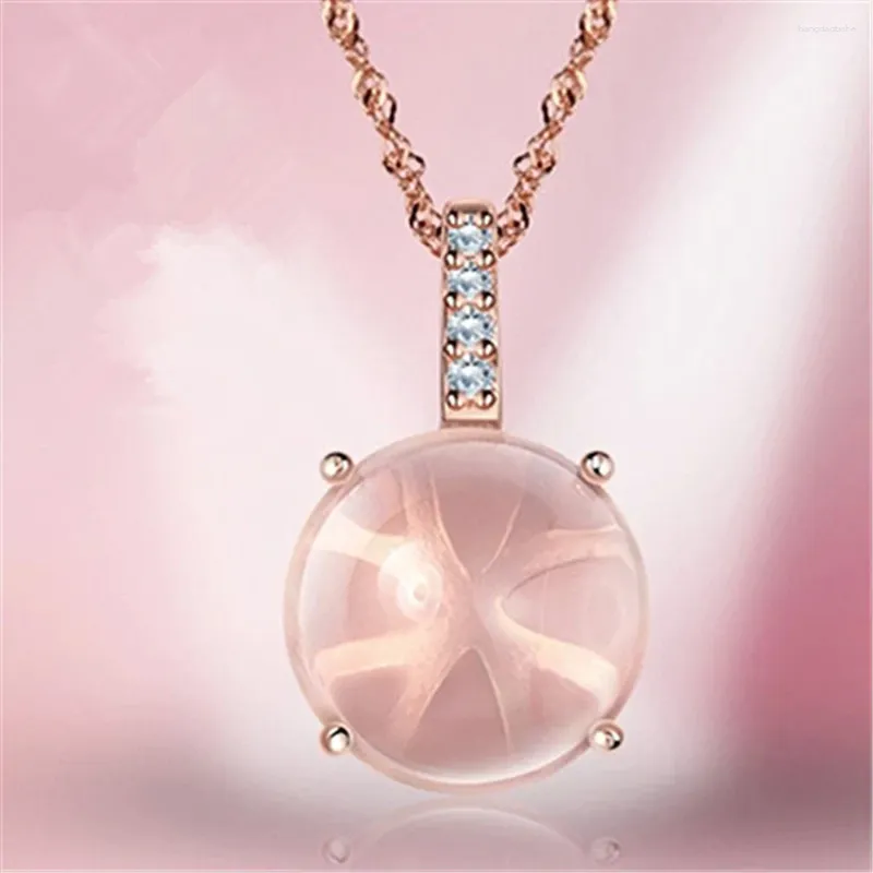 Correntes feminino rosa pedra rosa banhado a ouro ross quartzo pingente colar presente jóias