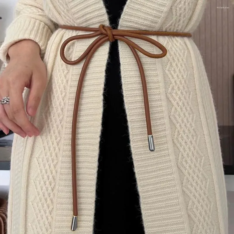 ベルトメスウエストバンドラウンドレザーロープ薄いベルト女性ドレススカートセーターコートビンテージボウノットロングウエスト装飾