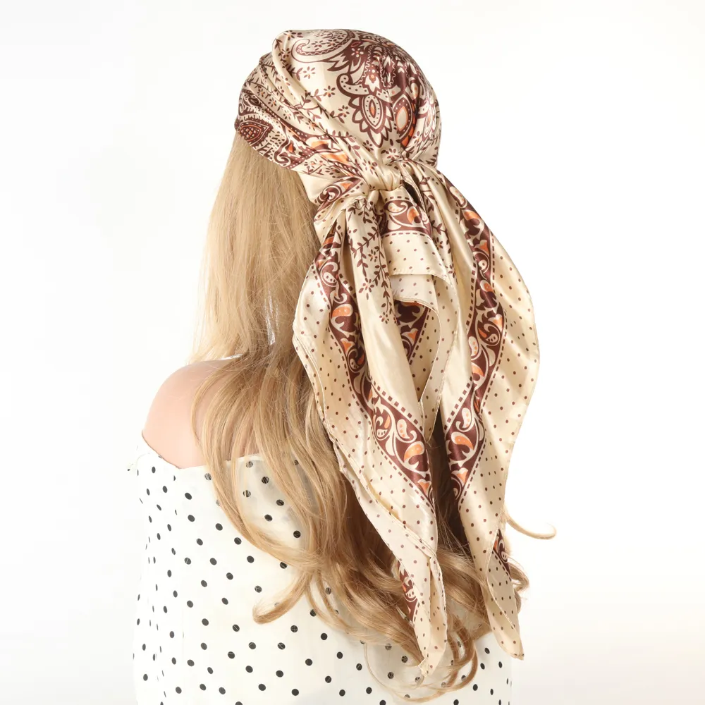 新品 Blonded Printed Square Silk Scarf L 130cm Square Scarf 2024 Luxury Brand Twill Silk Scarf For