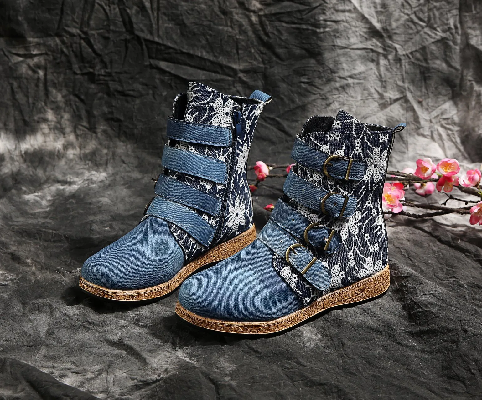 Frauen Sockenstiefel: Vintage Gedruckte Knöchelstiefel Mit