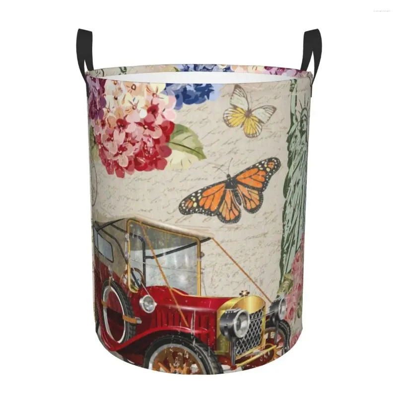 Laundry Bags Foldable Basket For Dirty Clothes Floral Postage Stamps Spring Butterfly Storage Hamper Kids Baby Home Organizer