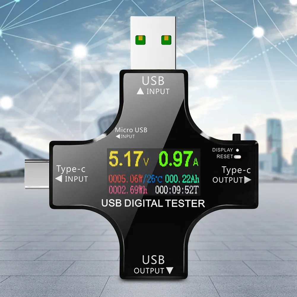 Type-C USB Tester DC Digital Voltmeter Color Digital Display Ampere ...