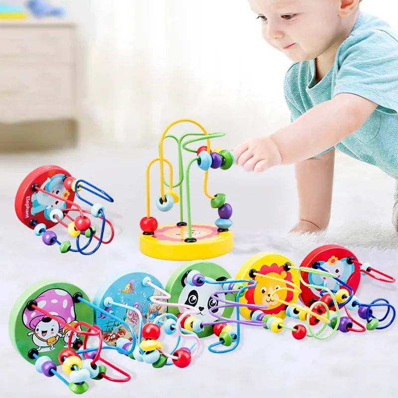 Wooden Roller Coaster Bead Maze Montessori Maze Circles Around Beads Abacus Math Toys Children Early Learning Educational Toys