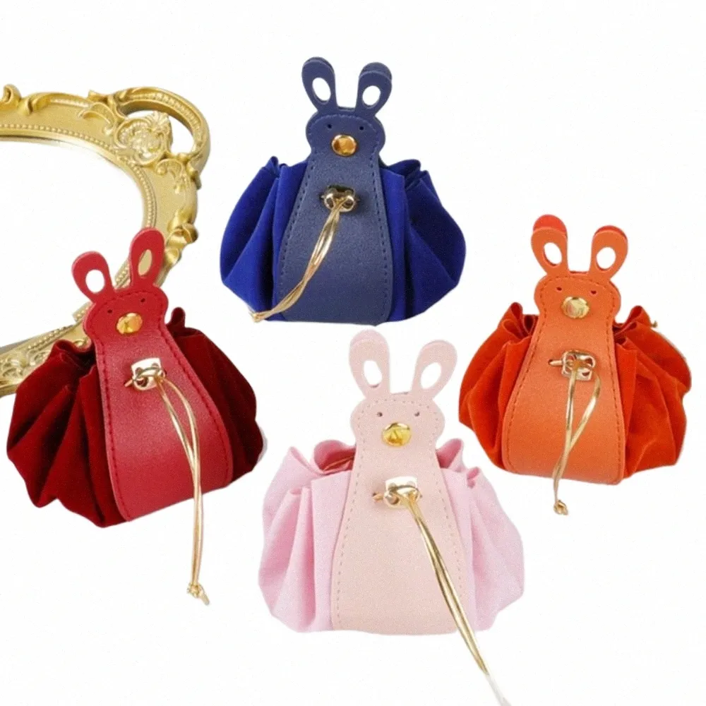 pu Leather Veet Drawstring Bag Large Capacity Korean Style Carto Rabbit Ear Handbag Storage Bag Wrist Bag Festive Sugar D6JR#