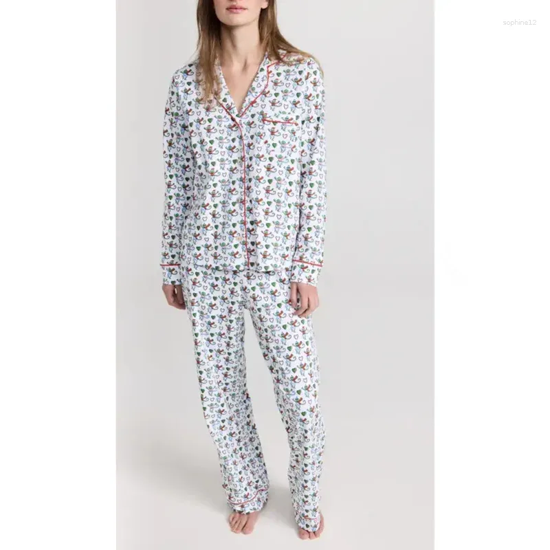 Vêtements à la maison xingqing singe coeur pyjamas y2k femmes vêtements caricature de dessin recous collier simple à manches longues pignonnières et pantalon