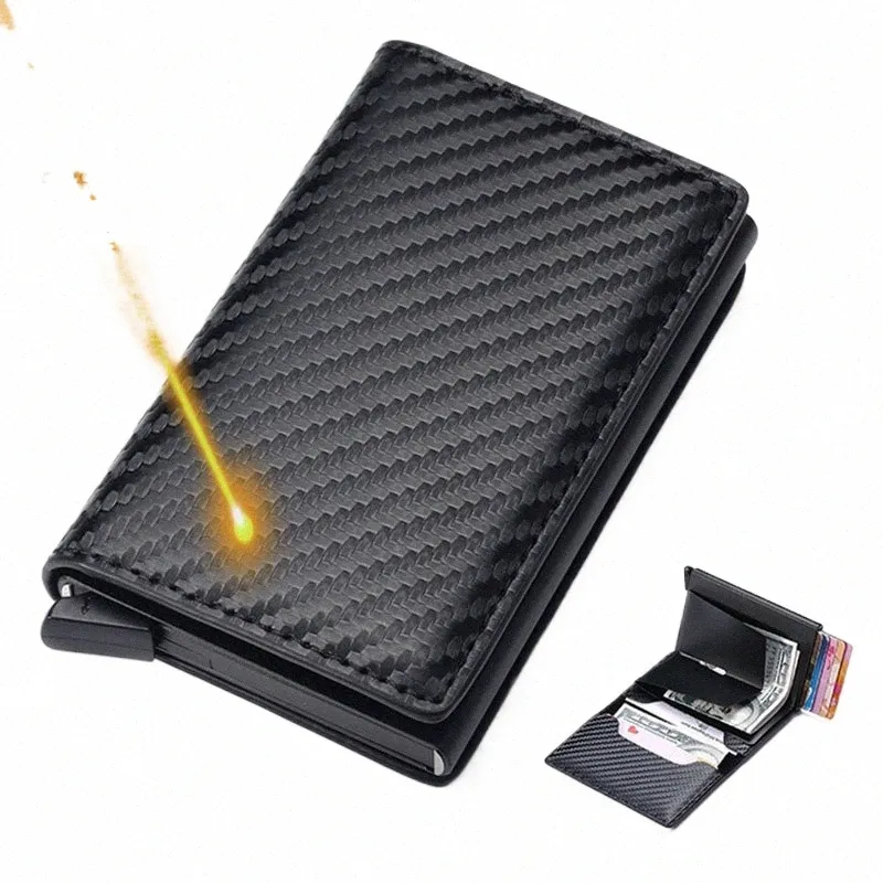 Benutzerdefinierte Kartenhalter Männer Brieftaschen Rfid Schwarz Carb Fiber Leder Minimalistische Brieftasche Geschenke für Männer Persalized Carteira Masculina E0yx #