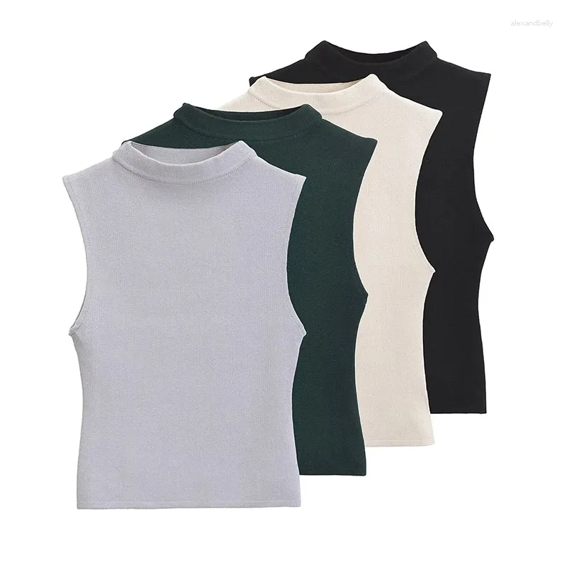 Women's T Shirts YENKYE 2024 Sleeveless Mock Neck Shirt Women Solid Slim Crop Top Summer Tees