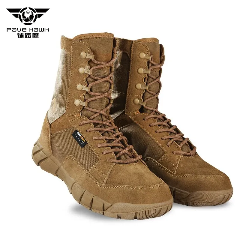 Botlar pavhawk hafif deri yürüyüş ayakkabıları açık spor trekking iş emniyet ordusu askeri taktik botlar erkek spor ayakkabılar kadın