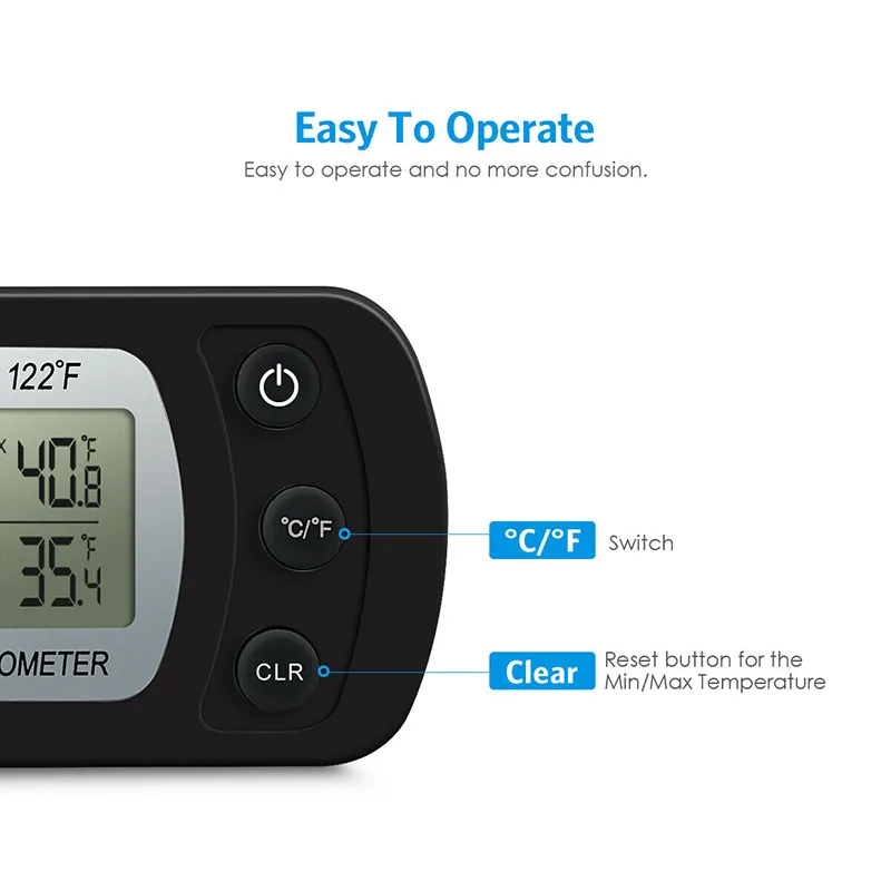 Andvari Thermometer Mini Large LCD Display Indoor Digital Fridge Thermometer With Hook For Room Or Fridge