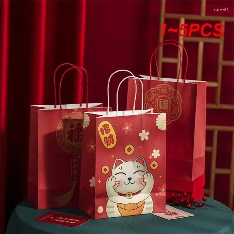 Gift Wrap 1-5PCS Kraft Paper Bag Color Printing Spring Festival Festive Red Box