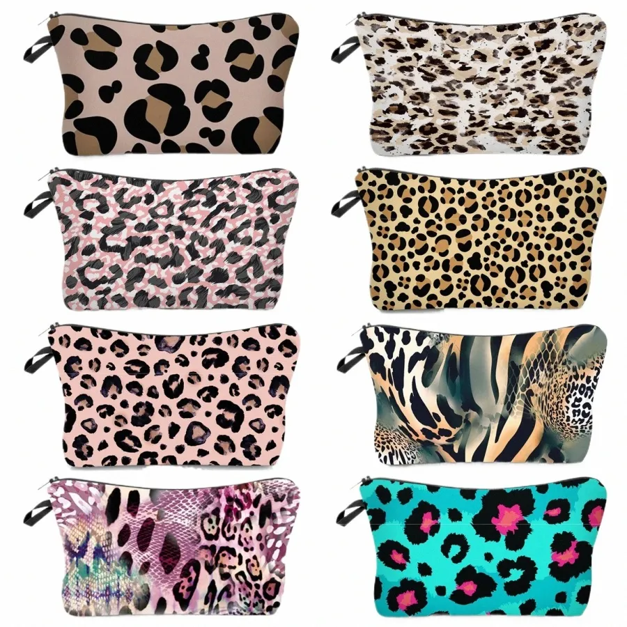 Borsa da toilette da viaggio multifunzione da donna Borsa per cosmetici con stampa leopardata di alta qualità Borsa per trucco portatile Astuccio pieghevole per scuola A9AL #