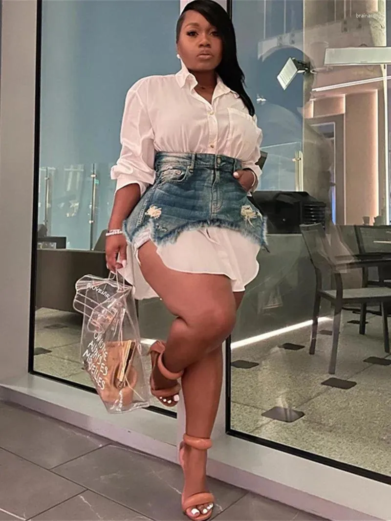 Vintage Two Piece Dress Set Women's Spring Y2K Work Outfit: Shirt Dress  Long Denim Trendy Retro Style!